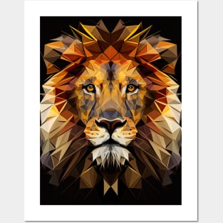 Triangle Lion - Abstract polygon animal face staring Posters and Art